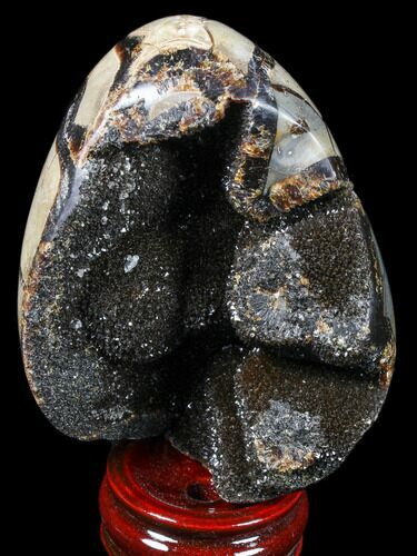 Septarian Dragon Egg Geode - Black Crystals #83396